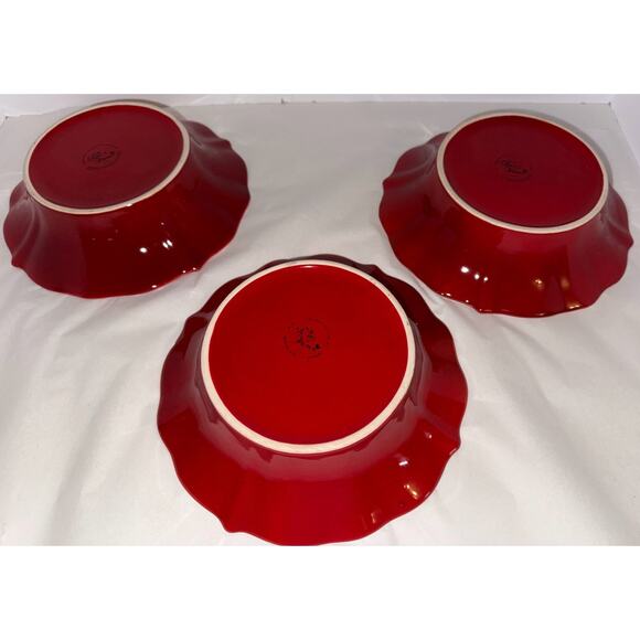 The Pioneer Woman Paige Red Soup/Cereal Bowl Scalloped Edge (Set of 3) - Picture 2 of 4